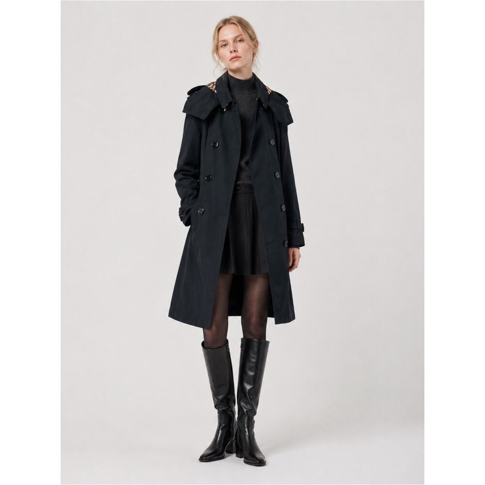 Sale ends 7/10 Burberry black midi trench coat with removable hood 2 - Picture 10 of 12